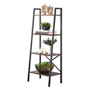 elehinser ladder bookshelf, 4-tier industrial ladder shelf free standing bookcase, organizer shelves for plant flower, storage rack shelves for living room, bedroom, kitchen, bathroom, rustic brown