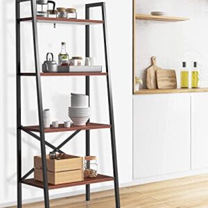 ELEHINSER Ladder Bookshelf, 4-Tier Industrial Ladder Shelf Free Standing Bookcase, Organizer Shelves for Plant Flower, Storage Rack Shelves for Living Room, Bedroom, Kitchen, Bathroom, Rustic Brown