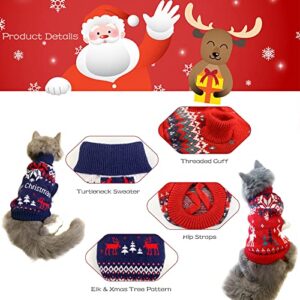 Vehomy 2Pcs Pet Christmas Sweaters Dog Christmas Sweater Kitten Cat Xmas Cat Turtleneck Knitwear Shirt with Snowflake Elk Pattern Dog Puppy Christmas Clothes Outfit Costume for Small Dogs S