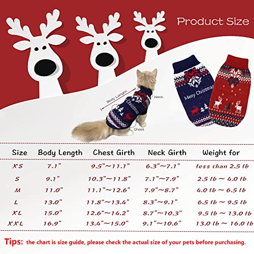 Vehomy 2Pcs Pet Christmas Sweaters Dog Christmas Sweater Kitten Cat Xmas Cat Turtleneck Knitwear Shirt with Snowflake Elk Pattern Dog Puppy Christmas Clothes Outfit Costume for Small Dogs S