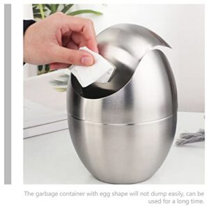 Zerodeko Desktop Trash Can Egg Shape Countertop Waste Basket Stainless Steel Garbage Container Bin Table Sundries Organizer Remote Pen Pencil Holder for Home Office