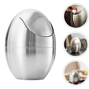 Zerodeko Desktop Trash Can Egg Shape Countertop Waste Basket Stainless Steel Garbage Container Bin Table Sundries Organizer Remote Pen Pencil Holder for Home Office