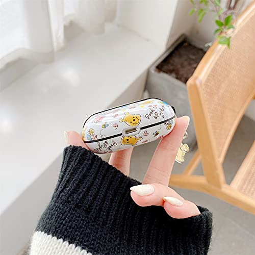 Compatible with AirPods 3 Case, Soft TPU Cover Keychain Charm for Apple AirPod 3 3rd Gen 2021 Winnie The Pooh Bear Piglet Yellow Anime Cartoon Cute Lovely Adorable Kids Girls