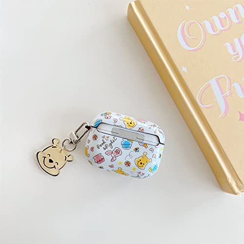 Compatible with AirPods 3 Case, Soft TPU Cover Keychain Charm for Apple AirPod 3 3rd Gen 2021 Winnie The Pooh Bear Piglet Yellow Anime Cartoon Cute Lovely Adorable Kids Girls