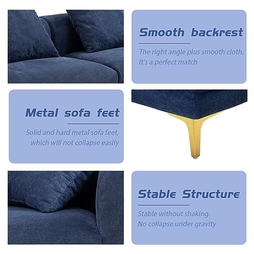 LyuHome Modern Sofa loveseat, 3 Seat Sofa Couch for Living Room, Comfy Couch, Deep Seat Sofa, mid-Century upholstered Sofa for Bedroom, Apartment 107inch (Blue)