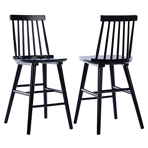 Duhome Wood Bar Stools Set of 2, Farmhouse Counter Stools 24’’ Barstool with Spindle Back Counter Height Stool Chairs for Kitchen Islands, Black