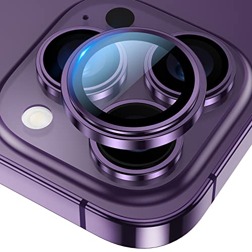 BAZO for iPhone 14 Pro/iPhone 14 Pro Max Camera Lens Protector, [Drop Protection] 9H Tempered Glass Camera Cover Screen Metal Ring Case Friendly Scratch Resistant Easy to Install – Purple