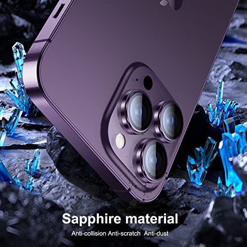 BAZO for iPhone 14 Pro/iPhone 14 Pro Max Camera Lens Protector, [Drop Protection] 9H Tempered Glass Camera Cover Screen Metal Ring Case Friendly Scratch Resistant Easy to Install – Purple