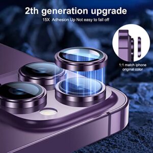 BAZO for iPhone 14 Pro/iPhone 14 Pro Max Camera Lens Protector, [Drop Protection] 9H Tempered Glass Camera Cover Screen Metal Ring Case Friendly Scratch Resistant Easy to Install – Purple