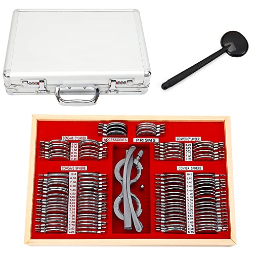 104 pcs Optical Trial Lens Set,Metal Rim Optometry Kit Box + A Free Trial Frame,Optometry Test Trial Frame,Ophthalmic lense(104 PCS)