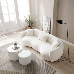 lyuhome curved sofa couch for living room, small cream couch, mid-century modern comfy cloud couch for small spaces,bedroom apartment 94" beige