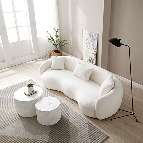 LyuHome Curved Sofa Couch for Living Room, Small Cream Couch, Mid-Century Modern Comfy Cloud Couch for Small Spaces,Bedroom Apartment 94" Beige