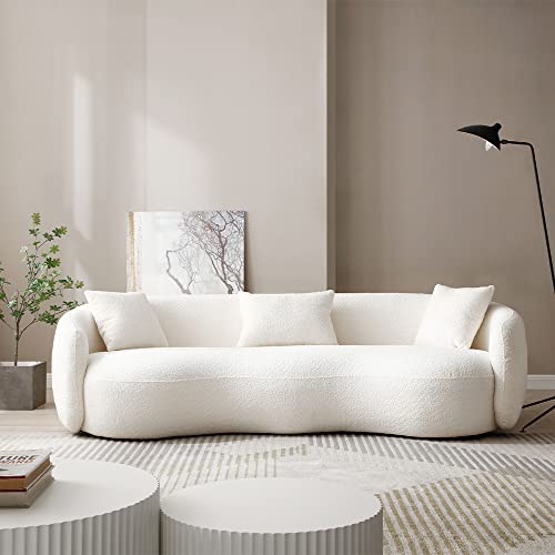 LyuHome Curved Sofa Couch for Living Room, Small Cream Couch, Mid-Century Modern Comfy Cloud Couch for Small Spaces,Bedroom Apartment 94" Beige