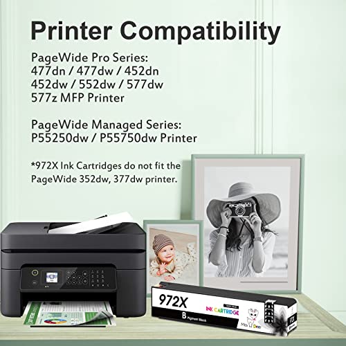 Miss Deer Upgraded Compatible 972X Black Ink Cartridges Replacement for HP 972 X 972A High Yield for HP PageWide Pro 477dw 577dw 452dn 452dw 477dn 552dw MFP P55250dw P57750dw Printers (1 Black)