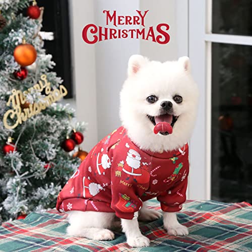 Aimondow Pet Dog Christmas Clothes Costume, Xmas Holiday Santa Warm Soft Puppy Sweater, Christmas Party Cosplay Costumes for Small Medium Dogs and Cats (Printed, Medium)