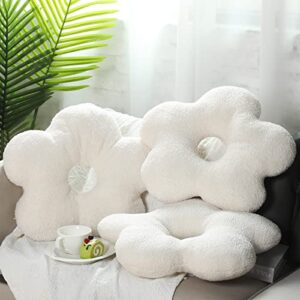 unittype 3 pcs flower spherical throw pillows 18.8 x 15.7 inch plush flower pillows seating reading floor cushion trendy cute nordic style decorative for sofa bedroom home(white)
