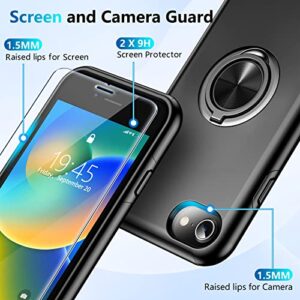 okzilla for iPhone SE Case 2022/3rd/2020, with [360 Rotation Ring Bracket Stand] [No Fall-Off Kickstand] [Military Grade Drop Protection] Slim Thin Shockproof Phone Case Cover 4.7 inch - Black