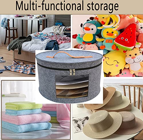 Yofuhope Cowboy Hat Box Organizer,Hat Boxes for Women & Men Storage, Hat Box for Travel, Foldable Round Hats Cap Organizer with Dustproof Lid,Stuffed Animal Toy Storage (Grey)