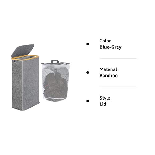 efluky Slim Laundry Hamper with Lid, Narrow Laundry Hamper with Removable Bag, Collapsible Dirty Clothes Basket with Handles for Bathroom, Bedroom & Laundry Room, 63L Blue-Grey