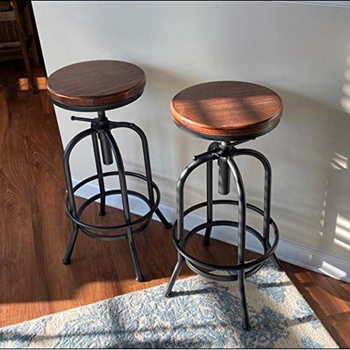 Vintage Bar Set includes Farmhouse Fire Hydrant Design Bistro Bar Table(38.6-44.4inch) and Set of 2 Industrial Bar Stools (26-32inch) Height Adjustable Swivel Wooden Top for Kitchen Dining Room Office