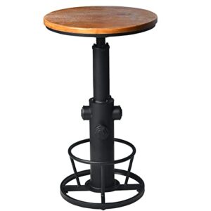 Vintage Bar Set includes Farmhouse Fire Hydrant Design Bistro Bar Table(38.6-44.4inch) and Set of 2 Industrial Bar Stools (26-32inch) Height Adjustable Swivel Wooden Top for Kitchen Dining Room Office