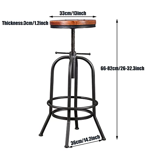 Vintage Bar Set includes Farmhouse Fire Hydrant Design Bistro Bar Table(38.6-44.4inch) and Set of 2 Industrial Bar Stools (26-32inch) Height Adjustable Swivel Wooden Top for Kitchen Dining Room Office