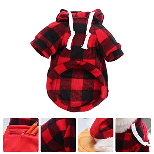 generic Christmas Plaid Dog Hoodie Soft Warm Pet Clothes with Hat - Dog Sweater with Pocket Puppy Sweatshirt Dog Winter Clothes Hooded Coat for Dogs Puppy Cats Kitten - Size XS