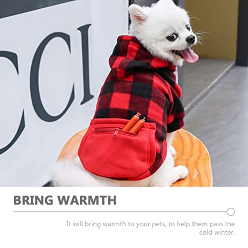 generic Christmas Plaid Dog Hoodie Soft Warm Pet Clothes with Hat - Dog Sweater with Pocket Puppy Sweatshirt Dog Winter Clothes Hooded Coat for Dogs Puppy Cats Kitten - Size XS