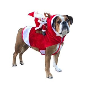 christmas dog clothes santa dog costume christmas pet clothes santa claus riding on dog with reindeer party dressing up clothing bulldog for small medium large dogs cats (large)