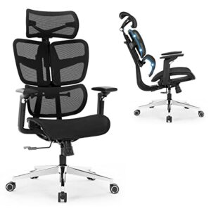 office chair ergonomic desk chair - curved cushion big and tall mesh highback computer chair adjustable lumbar support, tilt function and headrest home office desk chairs, swivel executive task chair