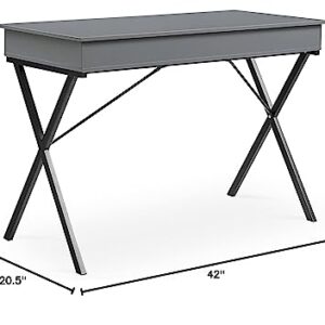 HomSof Frost Grey Finish 2 Drawers Writing Desk with Black Stoving Varnsih Steel Frame，MDF Table Top, Gray,42"