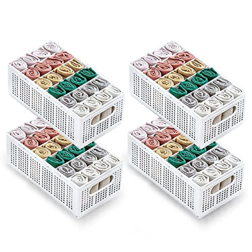 UNZIPE 4 Pack Plastic Baskets Storage Bins with Handle for Closet Organizing, Collapsible Cabinet Drawer Organizer for Shelves Storing Socks, Underwear, Bra, Ties, Belts