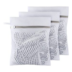 small honeycomb lingerie bags with hanging loop- 3 pack mdsxo mesh laundry bags for washing delicates, white wash bags for socks, bra, mask, baby clothes 10*12 inch [3 pack]