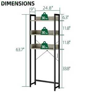 OTK Over The Toilet Storage, 3 Tier Bathroom Organizer Shelf, Freestanding Space Saver with Toilet Paper Holder, Multifunctional Over The Toilet Rack, Grey