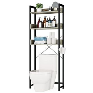otk over the toilet storage, 3 tier bathroom organizer shelf, freestanding space saver with toilet paper holder, multifunctional over the toilet rack, grey