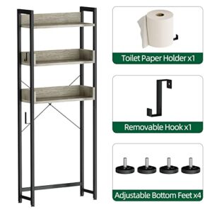 OTK Over The Toilet Storage, 3 Tier Bathroom Organizer Shelf, Freestanding Space Saver with Toilet Paper Holder, Multifunctional Over The Toilet Rack, Grey