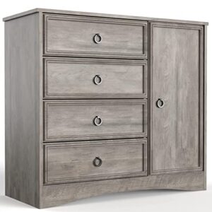 modern 4 drawer dresser adjustable shelves, tall chest of closet organizers and storage for clothes - easy pulls, textured borders for bedroom, hallway, living room, office, gray