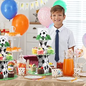 Soccer Theme Party Cupcake Stand Decorations, 3 Tier Soccer Sports Theme Party Cupcake Topper Stand Soccer Party Soccer Field Decor for Teenagers Soccer Sports Birthday Party Supplies (Soccer)