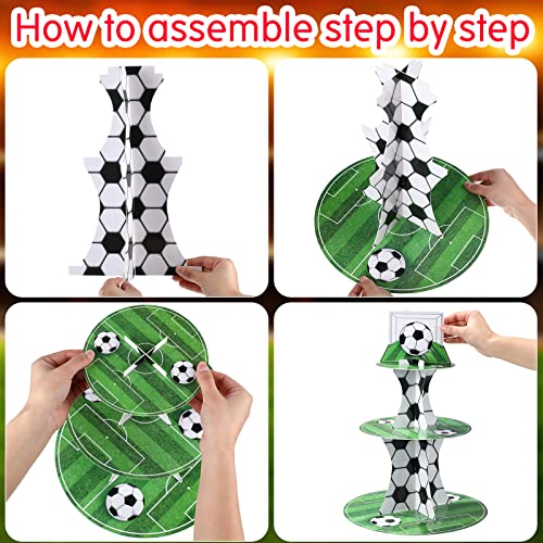 Soccer Theme Party Cupcake Stand Decorations, 3 Tier Soccer Sports Theme Party Cupcake Topper Stand Soccer Party Soccer Field Decor for Teenagers Soccer Sports Birthday Party Supplies (Soccer)