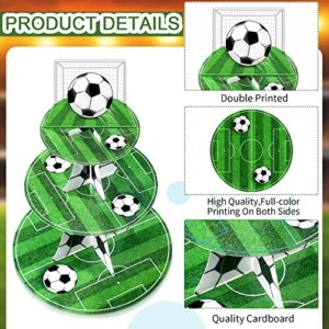 Soccer Theme Party Cupcake Stand Decorations, 3 Tier Soccer Sports Theme Party Cupcake Topper Stand Soccer Party Soccer Field Decor for Teenagers Soccer Sports Birthday Party Supplies (Soccer)