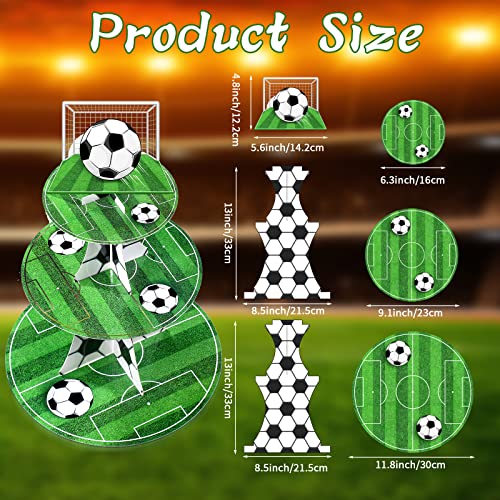 Soccer Theme Party Cupcake Stand Decorations, 3 Tier Soccer Sports Theme Party Cupcake Topper Stand Soccer Party Soccer Field Decor for Teenagers Soccer Sports Birthday Party Supplies (Soccer)