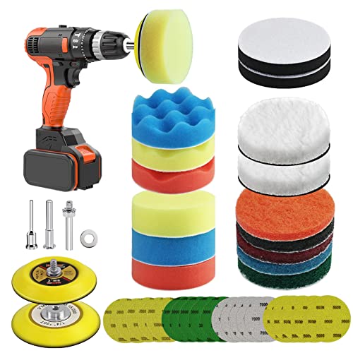 40 Pieces 3 Inch Headlight Restoration Kit, NAKOMD Sanding Discs with 1/4 1/8 Inch Shank Backing Pad, Scouring Pads, Polishing Pads, Scouring Pads, Wool Pads, Interface Cushion Pads for Electric Drill