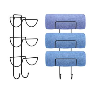 Towel Rack Holder - Wall Mounted Organizer for Storage of Bathroom Towels, Large Enough to Fit Rolled Bath Beach Towels Black Set of 2