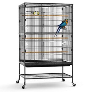 yitahome 52-inch wrought iron flight bird parakeet parrot cage for large cockatiel, canary, finch, lovebird, parrotlet, conure, pigeons, african grey quaker, birdcage with rolling stand.
