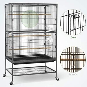 YITAHOME 52-inch Wrought Iron Flight Bird Parakeet Parrot Cage for Large Cockatiel, Canary, Finch, Lovebird, Parrotlet, Conure, Pigeons, African Grey Quaker, Birdcage with Rolling Stand.