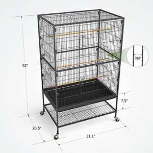 YITAHOME 52-inch Wrought Iron Flight Bird Parakeet Parrot Cage for Large Cockatiel, Canary, Finch, Lovebird, Parrotlet, Conure, Pigeons, African Grey Quaker, Birdcage with Rolling Stand.