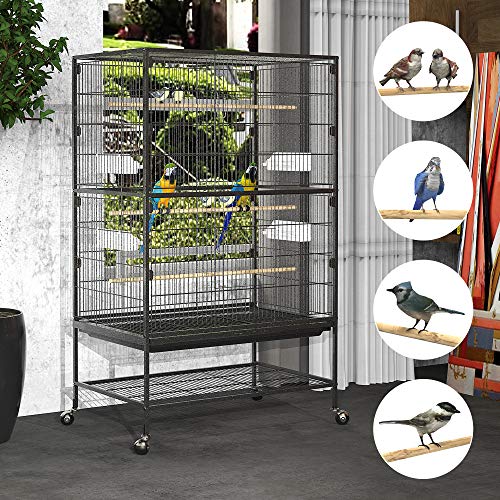 YITAHOME 52-inch Wrought Iron Flight Bird Parakeet Parrot Cage for Large Cockatiel, Canary, Finch, Lovebird, Parrotlet, Conure, Pigeons, African Grey Quaker, Birdcage with Rolling Stand.