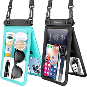 niveaya [up to 10.5" large floating waterproof phone pouch - 2 pack, double space waterproof phone case with iphone 15/14/13/12/ pro max/pro/8 plus, galaxy s22/s21/s20/s10/note 20/10/9.