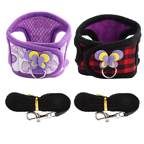 LIZEALUCKY Pack of 2 Small Pet Harness with Bowknot and Bell Decor, No Pull Comfort Padded Vest Guinea Pig Striped Harness and Leash Set for Ferret, Rats, Iguana, Hamster, Bearded Dragon (S)