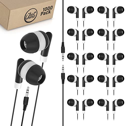 JustJamz Bulk Earbuds 1000 Pack | Black Dot Earphones Bulk for Classroom, Wholesale Earbuds Headphones Earphones for Kids, Perfect for Students, Schools, Hospitals, Hotels, Library, Museums